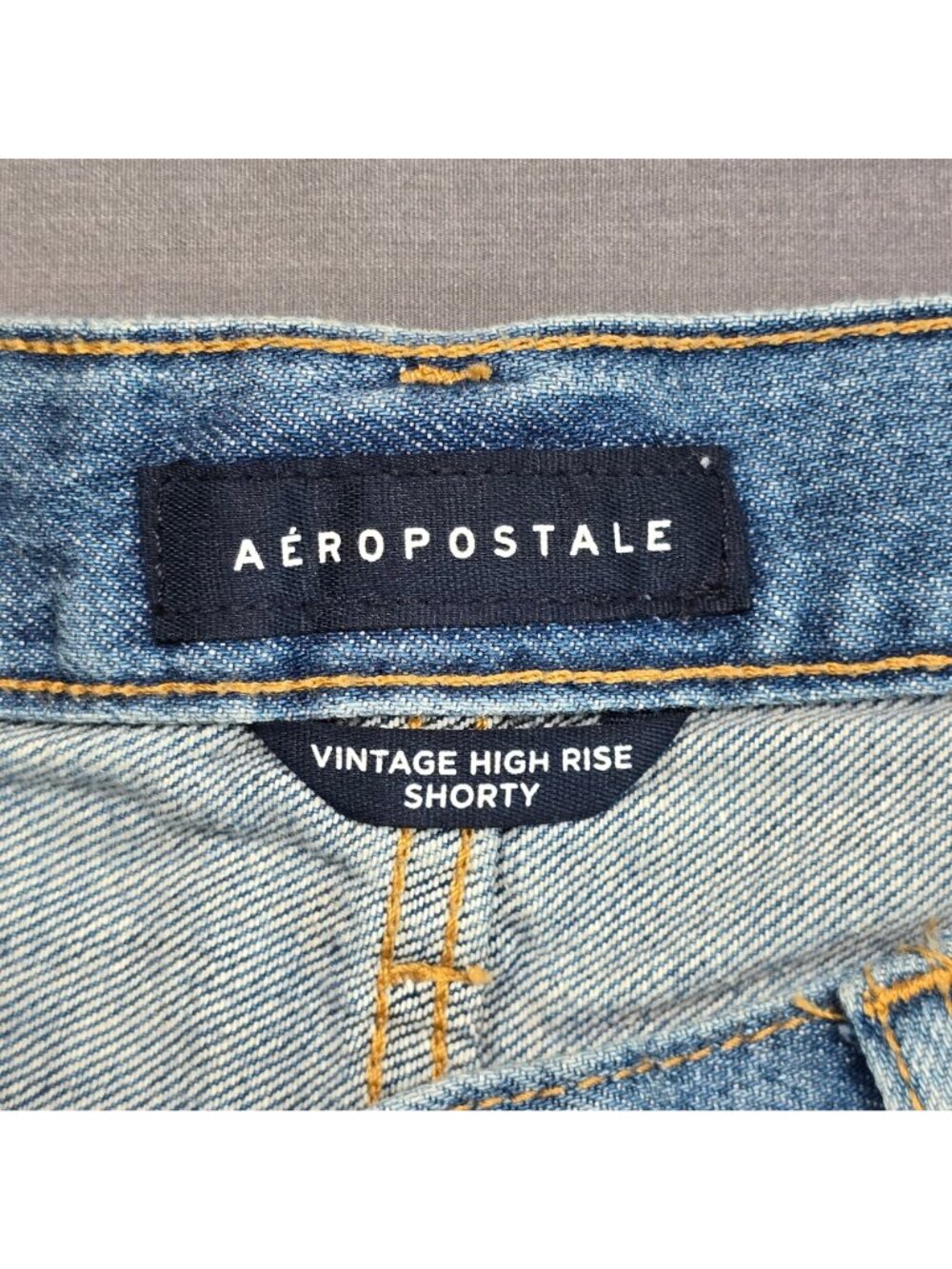 Aeropostale Sz 2 Vintage High Rise Shorty Denim Shorts Distressed Granny Square - Picture 2 of 4